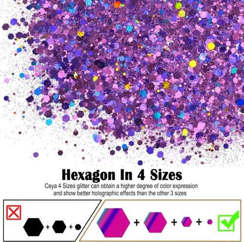 Miniatura 2 de Ceya - Purpurina holográfica gruesa, 140 g / 4.9 oz, polvo de purpurina artesanal morado, mezcla de copos gruesos y finos iridiscentes, lentejuelas