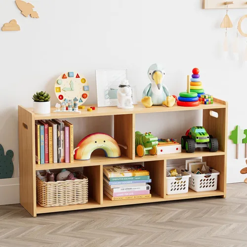 SpaceAid Estantería de 5 Compartimentos, Librero Montessori para Niños Pequeños, Organizador de Estante de Libros de Madera, Muebles de Natural