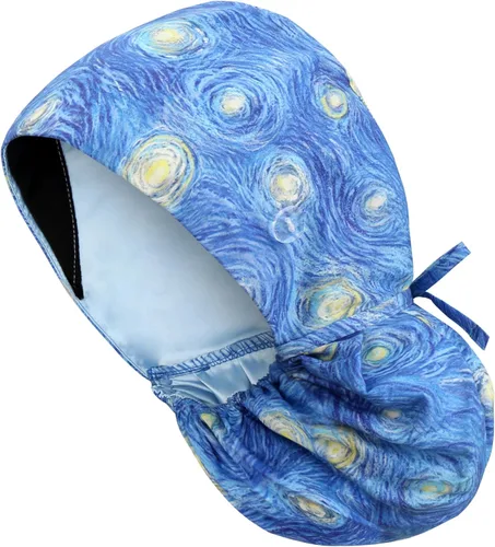 Miniatura 10 de QBA Gorra de trabajo ajustable con botón, gorro forrado de satén, gorro de trabajo de algodón, banda elástica para atar en la espalda, unisex Pt