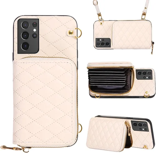 Miniatura 33 de Funda cartera desmontable con correa cruzada para Samsung Galaxy S20 FE 5G 6.5 pulgadas con cremallera, múltiples ranuras para tarjetas, soporte