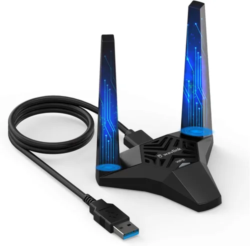 WAVLINK Adaptador WiFi USB3.0, adaptador de red inalámbrica AC1300Mbps para PC de escritorio, doble banda 5GHz+2.4GHz WLAN con alta ganancia 2X 3dBi