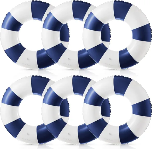 Miniatura 10 de Arrowbash Flotador inflable jumbo de 47.24 pulgadas, tubos de piscina, anillos clásicos a rayas para adolescentes y adultos, tubo interior inflable