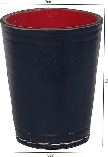 Miniatura 5 de Cyber-Deals - Taza compacta de cuero genuino para dados + dados con bolsa de almacenamiento de terciopelo negro