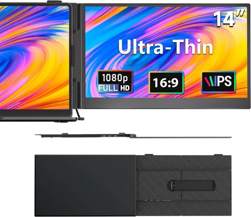Miniatura 13 de Extensor de pantalla para laptop de 14" - Extensor de monitor IPS FHD 1080P de pantalla dual, monitor portátil para laptops de 13-17" con puerto