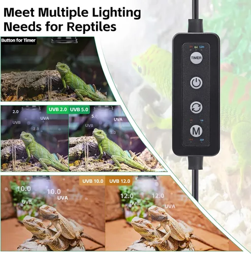 Miniatura 5 de Lámpara UVB para Reptiles con Atenuación, Foco de Luz LED UVB para Dragón Barbudo, Gecko, Lagarto, Tortuga, Serpiente, Luminosidad Ajustable