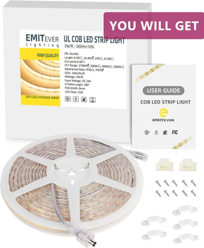 Miniatura 8 de EMITEVER COB - Tira de luces LED impermeable IP67, 2700 K, blanco cálido, para exteriores, 24 V, cinta LED de silicona regulable, iluminación