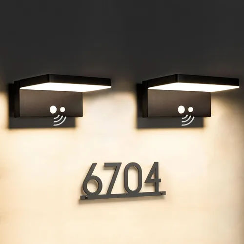 Luces Solares con Sensor de Movimiento para Exteriores, 2 Unidades - 600 Lúmenes, 3 Modos, IP44, Impermeables, Luz de Pared Solar de Aluminio para
