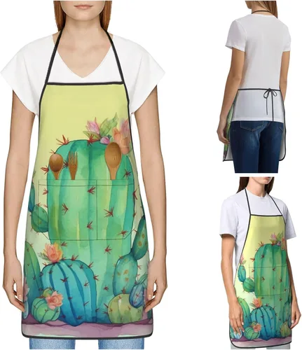Miniatura 6 de Kitchen Cooking Aprons for Women Men Adjustable Bib Apron with Pockets Funny Cactus Chef Apron Waterproof