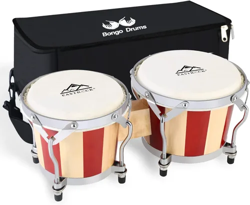 Miniatura 15 de EASTROCK Bongo - Juego de bongos de 4 y 5 pulgadas para adultos, principiantes, profesionales, instrumentos de percusión de madera ajustable