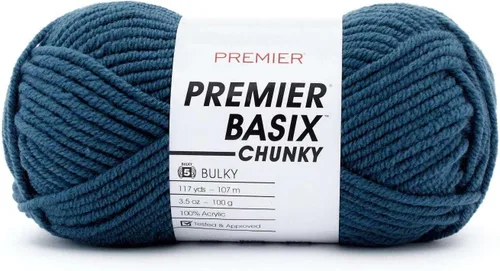 Miniatura 5 de Premier Yarns Basix Hilo Chunky Grueso, Perfecto para Elaborar Proyectos Rápidos, Peso Voluminoso, Hilo Acrílico, Acero, 3.5 onzas, 117 yardas