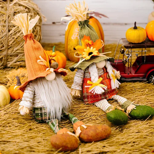 Miniatura 3 de Gnomos de otoño de Acción de Gracias con cosecha de enanos de elfo sueco, decoraciones de otoño para el hogar, mesa de baño, interiores, decoración