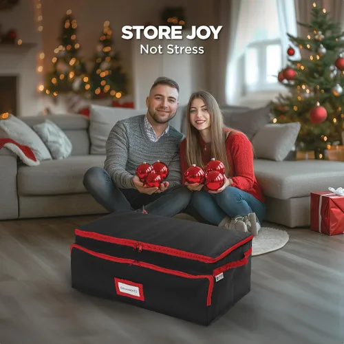 Miniatura 2 de Caja de almacenamiento de adornos navideños premium – Capacidad para hasta 72 adornos de 3" + 8 ranuras laterales para figuras y cascanueces