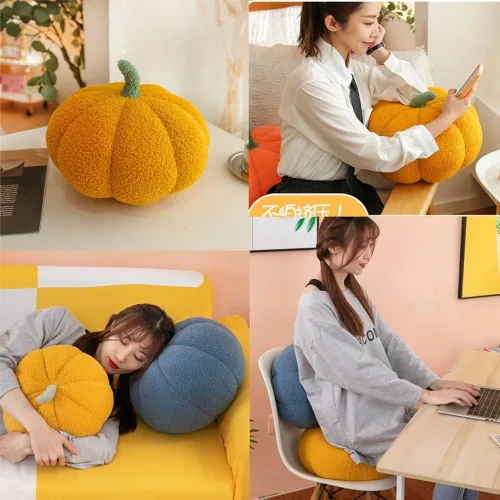 Miniatura 6 de OUKEYI Almohada de suelo de flores de 13.8 pulgadas con forma de calabaza, cojín de asiento lindo cojín para silla, almohada de gran