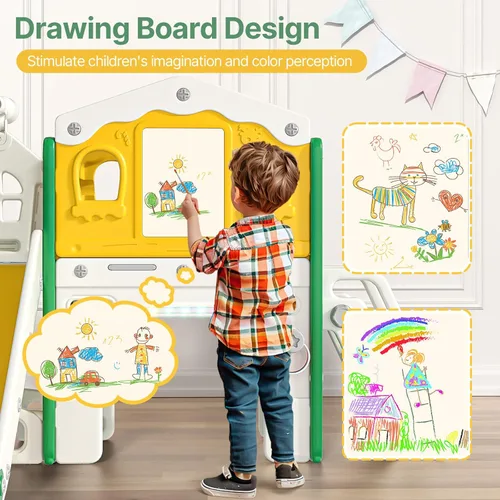 Miniatura 3 de BIERUM Juego de tobogán 10 en 1 para niños pequeños - Tobogán para bebés de 1 a 3 años con luces coloridas, pizarra para dibujar y tablero