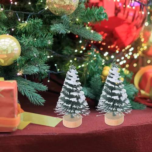 Miniatura 9 de SEWACC 10 mini árboles de Navidad de 2.0 in, botella de escarcha de nieve artificial con base de madera, adornos de nieve de invierno para Navidad
