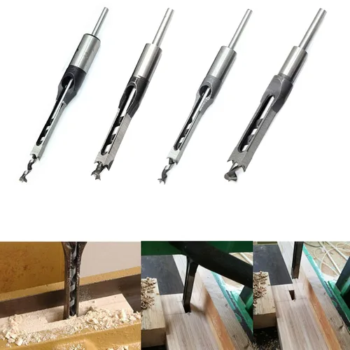 Miniatura 3 de Broca de agujero cuadrado, 1 broca cuadrada para carpintería, kit de brocas en espiral, prensa de embutir, juego de taladro para madera