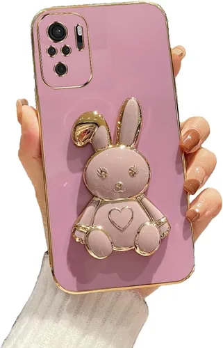 Miniatura 26 de Estuche con soporte de conejo de corazón para Xiaomi Redmi Note 10S, galvanizado suave TPU protector delgado a prueba de golpes con lindo conejito