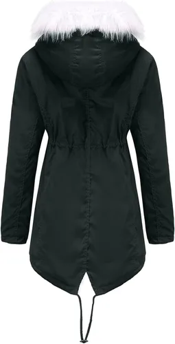 Miniatura 3 de Abrigos de invierno con capucha de longitud media para mujer, color sólido, cálido, abrigo de forro polar, abrigo acolchado de algodón con cuello