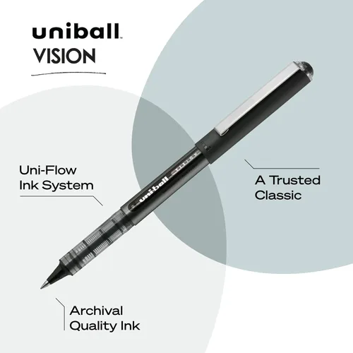 Miniatura 4 de Bolígrafo de punta rodante Uniball Vision - Paquete de 12, bolígrafos negros, tamaño de punta micro de 0.5 mm - Escritura suave, bolígrafos