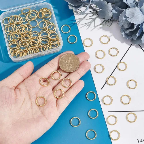 Miniatura 3 de UNICRAFTALE 100 anillos de salto abiertos de acero inoxidable 304 de 0.512 in, redondos, chapados en oro, básicos, perfectos para hacer joyas