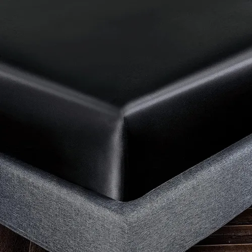 Miniatura 3 de Homiest Sábanas Ajustables de Satén Negro Tamaño Twin XL de Bolsillo Profundo Ropa de Cama Lujosa y Ultra Suave Sábana Inferior