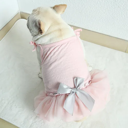 Miniatura 8 de Moorfowl Vestido tutú rosa de princesa Bulldog francés, chaleco de verano, falda de gasa para perrito, pug y corgi, vestido de tul con lazo, trajes