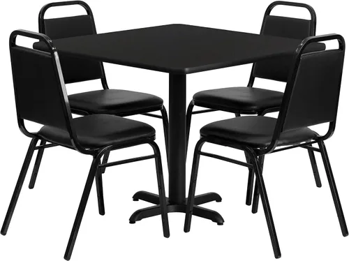 Flash Furniture Juego de mesa de comedor laminada cuadrada de 5 piezas de 36 pulgadas, juego de comedor de restaurante con mesa, base en X y 4 Parte