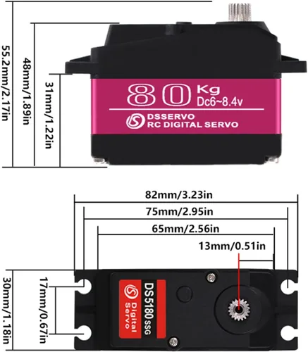 Miniatura 4 de ZOSKAY 176.4 lbs Digital Servo 8.4V Engranaje de metal de alto voltaje Gran Torque de alta velocidad 1/5 Baja Servo Motor (270 grados)
