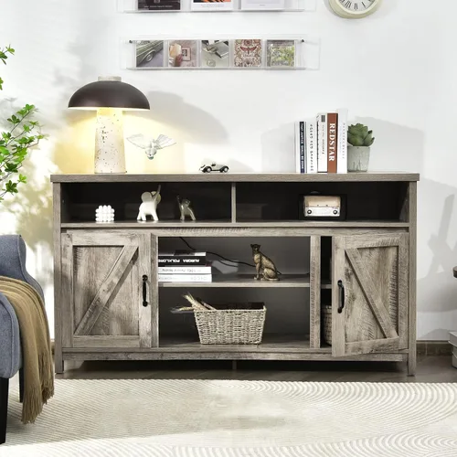 Miniatura 3 de Tangkula Moderno soporte de TV de granja, gabinete de almacenamiento de 59 pulgadas para televisores de hasta 65 pulgadas, puertas dobles de Negro