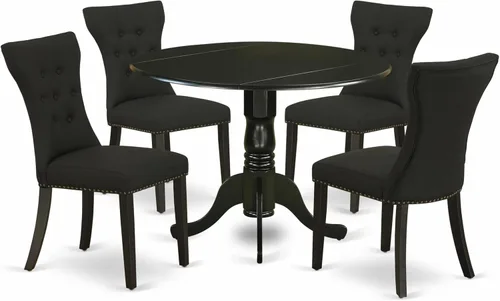 East West Furniture DLGA5-BLK-24 - Juego de mesa de cocina de 5 piezas para 4 personas, incluye una mesa de comedor redonda con gotas y 4 sillas
