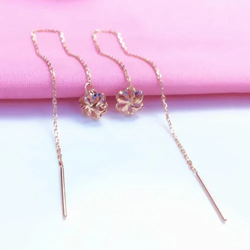 SAGEKING 2024 New 585 Purple Gold Plated 14K Rose Gold Hollow Flower Earrings For Women Classic Light Luxury Ear Line Party Jewelry Gift Fashion