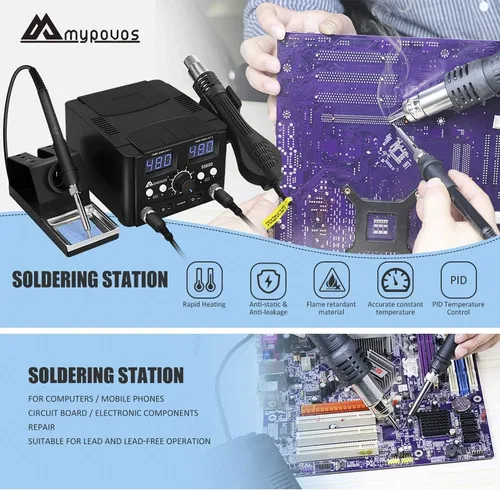 Estación de soldadura LED digital 2 en 1 de 750 W con pistola de aire caliente para estación de reprocesado, soldador eléctrico para soldadura de
