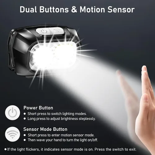 Miniatura 5 de Blukar Linterna Frontal, LED Recargable Súper Brillante de 2000L - Combinación de Luz Focal y Luz Difusa, Control por Sensor, 8 Modos, Resistente al