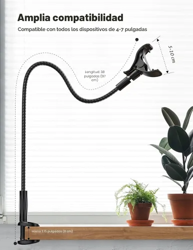 Miniatura 5 de Lamicall Soporte para teléfono con cuello de cisne, brazo flexible, 38 pulgadas de longitud total, clip de abrazadera ajustable 360, soporte
