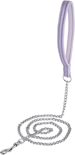 Miniatura 14 de Correa de cadena de metal chapado en cromo con mango acolchado suave para perros pequeños (S, mango negro)