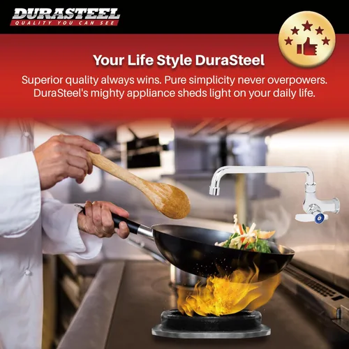 Miniatura 7 de DuraSteel Grifo de cocina comercial montado en la pared con boquilla giratoria de 14 pulgadas, cuerpo y mango de un solo orificio, latón construido