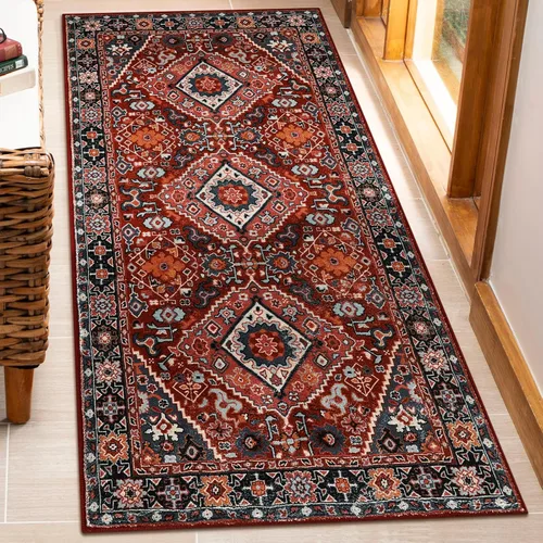 Beeiva Alfombra oriental roja para corredores de cocina, antideslizante, ultrafina, lavable, de pelo corto, vintage para entrada, alfombra con