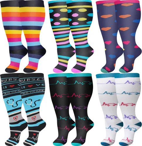 ZFiSt - Calcetines de compresión de talla grande para pantorrilla ancha para mujeres y hombres, medias de compresión deportiva para enfermeras