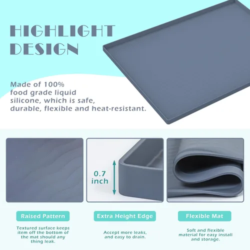 Miniatura 3 de URMONA Tapete de silicona impermeable para debajo del fregadero de 16 x 10 pulgadas, forro para estante de cocina y baño, protector de gabinetes
