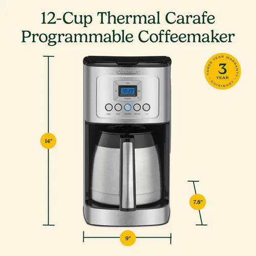 Miniatura 9 de Cuisinart - Cafetera programable de 12 tazas con jarra térmica DCC-3400P1, acero inoxidable