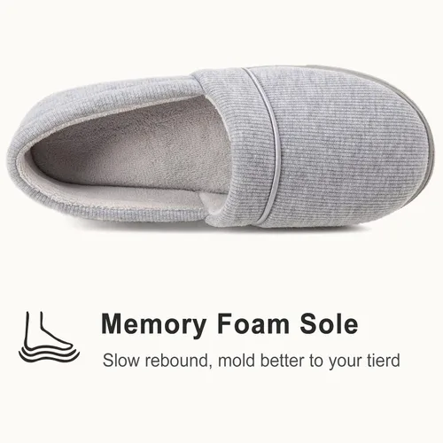 Miniatura 3 de ULTRAIDEAS - Pantuflas cómodas de punto de algodón con espuma viscoelástica para mujer, pantuflas ligeras con forro afelpado de rizo y suela de goma