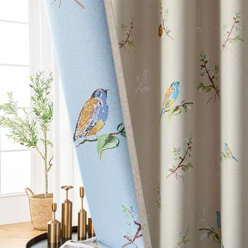 Miniatura 11 de SUOUO Cortinas opacas de doble cara con estampado de pájaros para sala de estar, flores silvestres azules, estilo bohemio, para oscurecer