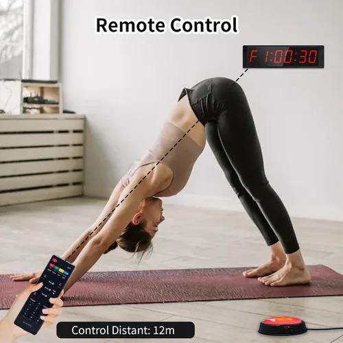 Miniatura 4 de Temporizador de gimnasio portátil con botón de inicio/parada, cronómetro, temporizador de cuenta regresiva, control remoto, reloj de pared digital