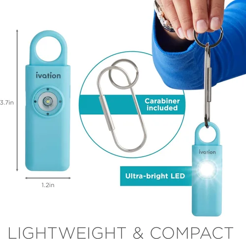 Miniatura 5 de Ivation Alarma SOS recargable personal, tamaño de bolsillo, 130 dB, sirena de seguridad de sonido y luz LED estroboscópica de pánico con mosquetón