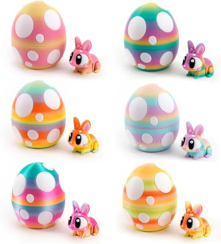 6 piezas de conejos de Pascua impresos en 3D con huevos, juguetes para ansiedad de conejo, esenciales para cesta de Pascua para niños, rellenos de