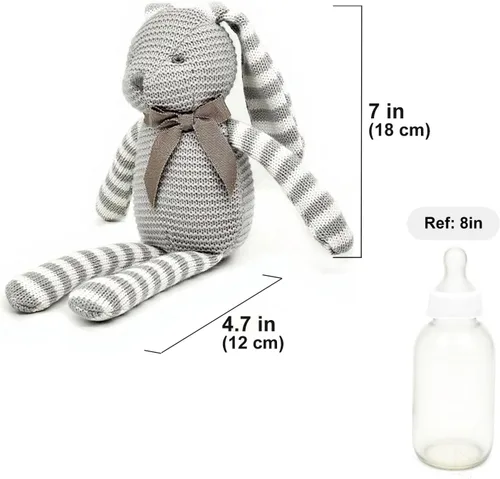 Miniatura 4 de FLUFFYFUN Juguetes orgánicos para bebés, conejito gris, conejo de peluche, 7.1 pulgadas