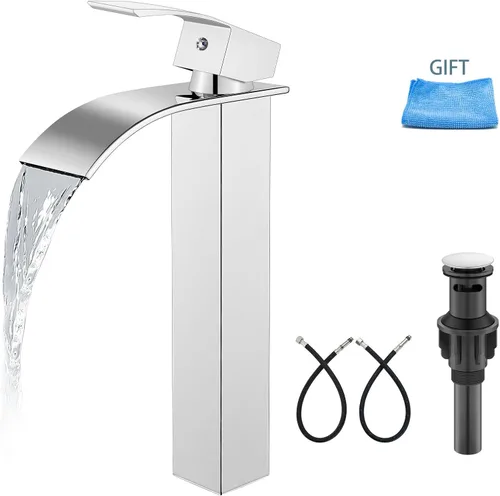 Aolemi Grifo de baño alto para lavabo, grifo de lavabo de un solo agujero, 1 mango, grifo mezclador de montaje en cubierta RV con montaje de drenaje