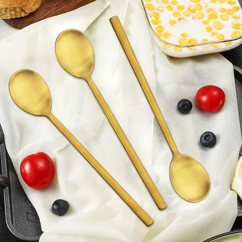 Miniatura 7 de Cucharas coreanas – Juego de 8 piezas de acero inoxidable, 8.5 pulgadas, doradas con asas largas, cucharas de cocina asiáticas para el hogar, cocina