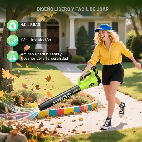 Miniatura 8 de Tietoc Soplador de hojas inalámbrico, soplador de hojas eléctrico sin escobillas de 1200 W con 2 baterías de 5.0 Ah, potentes sopladores de hojas