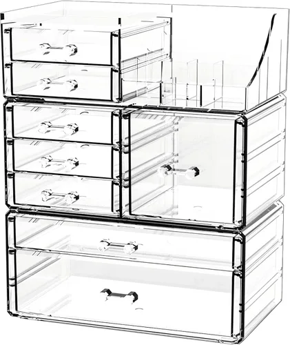 Miniatura 9 de Organizador de maquillaje pequeño de acrílico con cajones, organizador de cuidado de la piel transparente para tocador, cómoda, encimera de baño